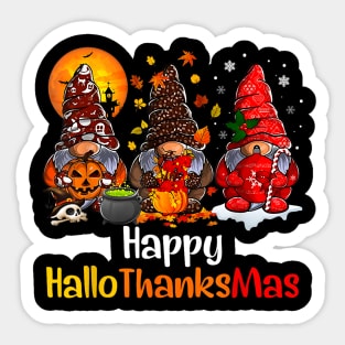 Happy Hallothanksmas Gnomes Halloween Thanksgiving Christmas Sticker